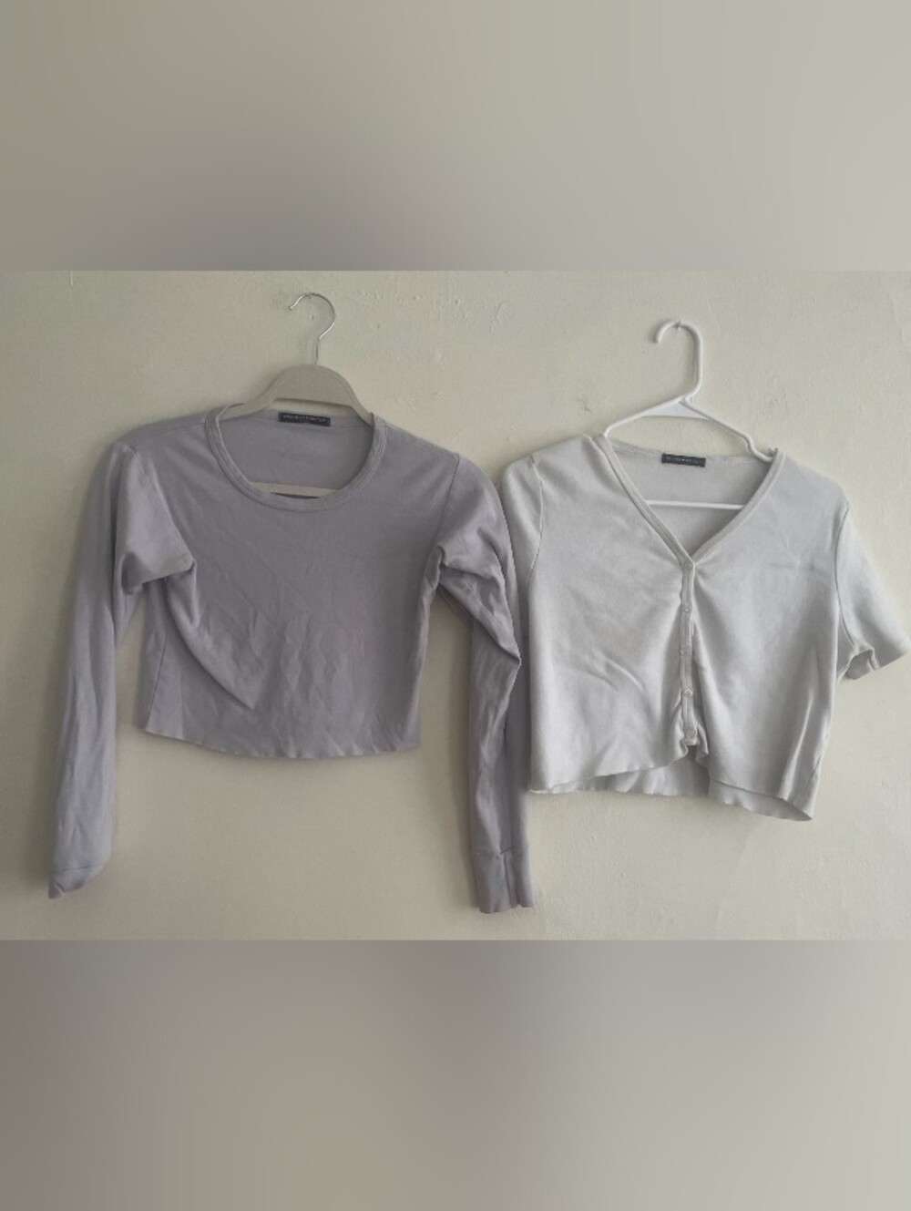 BRANDY MELVILLE Cotton Tees Tops 2 White/Purple OSFA Cropped EUC ONE SIZE